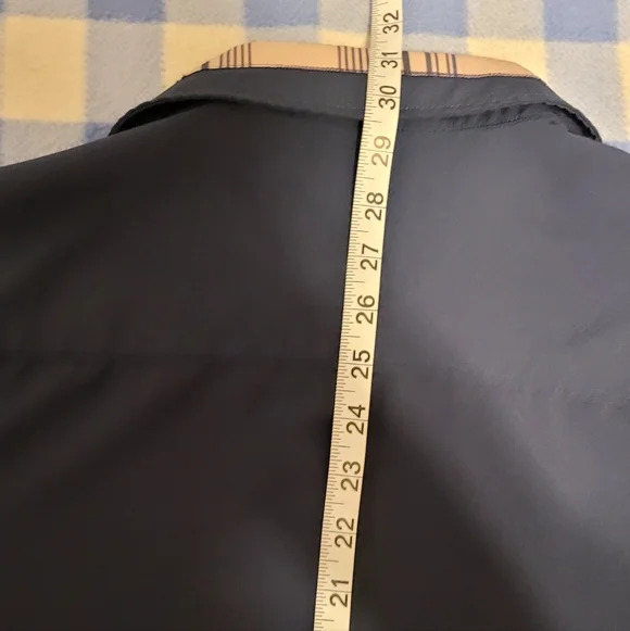 Men's Classic Navy Blue Button Down Dress Shirt with Plaid Accents . M/L - Picture 9 of 12